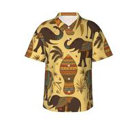 Chemises hawaïennes boutonnées pour homme - Chemises décontractées - Éléphant d'Afrique - Chemises d'été de plage - Chemises florales pour vacances, Noir/blanc, 3XL-4XL