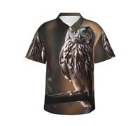 Chemises hawaïennes boutonnées pour homme - Chemises décontractées - Hibou debout sur l'arbre - Chemises d'été de plage - Chemises florales pour vacances, noir, M-4XL