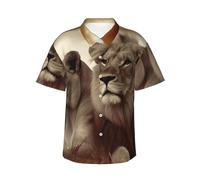 Chemises hawaïennes boutonnées pour homme - Chemises décontractées - Lion africain et lionne - Chemises d'été de plage - Chemises florales pour vacances, Noir/blanc, S-4XL