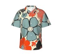 Chemises hawaïennes boutonnées pour homme - Style rétro - Motif floral - Pour l'été, la plage, les vacances, noir, 3XL/4XL