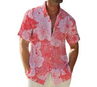 Chemises hawaïennes pour hommes, chemises boutonnées décontractées pour hommes, chemises hawaïennes à manches courtes, chemises de plage pour hommes, Rouge, 5XL