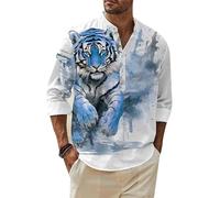 Chemises Henley pour Hommes Chemises imprimées 3D Loup Lion Aigle Pull-Over d'été décontractées à Manches Courtes Tops à Motifs animaliers