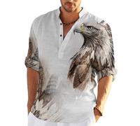 Chemises Henley pour Hommes Chemises imprimées 3D Loup Lion Aigle Pull-Over d'été décontractées à Manches Courtes Tops à Motifs animaliers