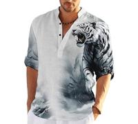 Chemises Henley pour Hommes Chemises imprimées 3D Loup Lion Aigle Pull-Over d'été décontractées à Manches Courtes Tops à Motifs animaliers