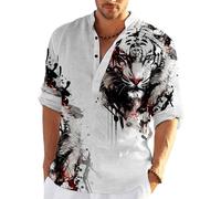 Chemises Henley pour Hommes Chemises imprimées 3D Loup Lion Aigle Pull-Over d'été décontractées à Manches Courtes Tops à Motifs animaliers