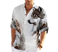 Chemises Henley pour Hommes Chemises imprimées 3D Loup Lion Aigle Pull-Over d'été décontractées à Manches Courtes Tops à Motifs animaliers