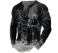 Chemises Henley pour Hommes Vintage Reaper Skull Tops Chemisier à Lacets en détresse Manches Longues Tee-Shirts d'extérieur en détresse Chemises de Gymnastique