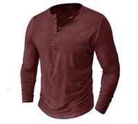 Chemises Henley Simples et élégantes pour Hommes Chemises à Manches Longues Hauts de Sport d'entraînement Respirants t-Shirt de Couleur Unie de Base (Vin Rouge,L)