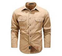 Chemises Homme Manches Longues Col Revers Chemise De Travail Cargo Homme Multipoches Boutonnée Couleur Pure Chemisette Hiver Chaud et Velours Décontractés Tendance Ample Confort Shirt
