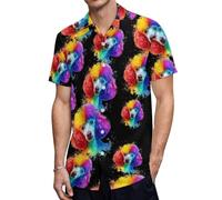 Chemises Homme Peau de pêche Motif Caniche aux Cheveux Arc-en-Ciel, décontractées, à Une Poche et à Manches Courtes, Style hawaïen
