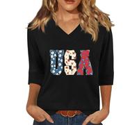 Chemises patriotiques du 4 juillet pour femme avec motif étoiles et rayures, hauts à manches 3/4 pour femmes, hauts et chemisiers de printemps polyvalents, 6, M
