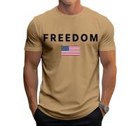 Chemises patriotiques pour homme - Imprimé drapeau de la liberté | T-shirt en coton à manches courtes et col rond - Vêtements d'été tendance | pour les voyages, Camelus, S