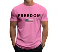 Chemises patriotiques pour homme - Imprimé drapeau de la liberté | T-shirt en coton à manches courtes et col rond - Vêtements d'été tendance | pour les voyages, rose foncé, L