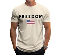 Chemises patriotiques pour homme - Imprimé drapeau de la liberté | T-shirt en coton à manches courtes et col rond - Vêtements d'été tendance | pour les voyages, rose saumon, M