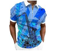Chemises polo à manches courtes pour hommes Polo à col revers demi-zippé à motif de saxophone et d'instrument de musique Tops de rue décontractés pour l'extérieur T-shirt d'été décontracté le tennis