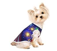 Chemises pour chiens de petite taille avec motif drapeau américain feu d'artifice pour petits chiens, débardeur léger, sans manches, rayé