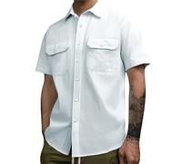 Chemises pour homme Cargo à manches courtes avec doubles poches, couleur unie, pour l'été, haut de travail, boutonnées, vêtements d'extérieur, blanc, XL