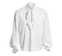 Chemises pour homme - Manches longues - Style Renaissance, Steampunk, Victorien - Col jabot médiéval - Chemises Western - Chemises habillées - Chemises décontractées - Costume de cosplay, blanc, XL