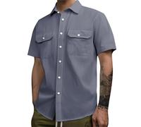 Chemises pour hommes cargo à manches courtes avec doubles poches, imprimées en couleur unie, pour l'été, hauts de travail, boutonnées, vêtements d'extérieur, gris, 3XL