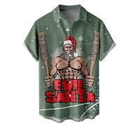 Chemises pour hommes chemise de Noël drôle 2025 tendance pour homme motif Père Noël impression poche boucle revers chemise à manches courtes chemise en jean noir, I, 3XL