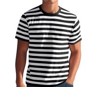 Chemises rayées pour homme - Chemise à rayures horizontales - Manches courtes - Col rond - Tendance - Classique - T-shirts basiques, Z12-noir, L