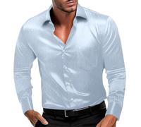 Chemises Rembourrées Manches Longues avec Revers, Décontracté, Couleur Unie, Cardigan, Chemises, Top Chemises Manches Courtes, Bleu ciel, Small
