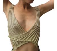 Chemises Rouges Manches Courtes pour Femmes Womens V Neck Sleeveless Top Vest Fashion Sexy Body Figure Top Vest Tee Shirt Anniversaire Papa (Khaki, S)