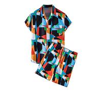 Chemises Shorts Pantalons Ensembles Hommes Été 2 pièces Plage Imprimé À Manches Courtes (Chemises + Pantalons) (XL,9multicolore)