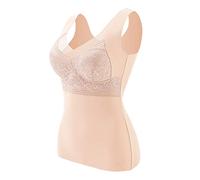 Chemises thermiques sans manches pour femme avec soutien-gorge intégré non amovible col en V sous-vêtements doublés en polaire débardeurs thermiques en dentelle chemise à manches longues pour femme, E
