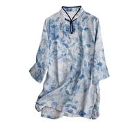 Chemises traditionnelles chinoises pour femme - Chemisier d'été en lin avec col mandarin et boutons grenouille - Tunique rétro florale pour la pratique du Tai Chi - Tenue décontractée pour l'extérieur