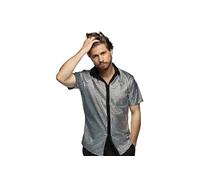 Boland - Chemise Disco, Argent, Chemise Disco Diamant, chemise homme manches courtes, chemise pour homme, top, chemise de soirée pour carnaval ou soirée déguisée
