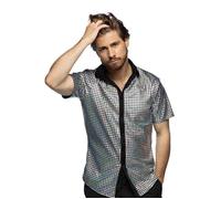 Boland - Chemise Disco Argent Diamant, Manches Courtes, Top Pour Homme, Soirée Carnaval ou Déguisée