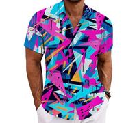Chemisette Homme Annee 80 de Disco Chemise Homme Manches Courtes Ete Plage Vacances Décontracté Tee Shirt Hawaienne T Shirt Ample Haut Grande Taille Tshirt Légères Surchemise Carnaval Imprimé