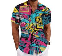 Chemisette Homme Annee 80 de Disco Chemise Homme Manches Courtes Ete Plage Vacances Décontracté Tee Shirt Hawaienne T Shirt Ample Haut Grande Taille Tshirt Légères Surchemise Carnaval Imprimé