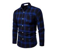 Chemisette Homme Grande Taille - Chemise boutonnée décontractée à manches longues pour homme à carreaux ouverte sur le devant confortable respirante en tissu doux pour le printemps l'été et l'automne