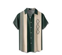 Chemisette Homme Manche Courte Chemise a Carreaux Ete Hippie Fleur Annee 80 sans Repassage Manches Courtes Hawaienne Col Mao Hawaïenne Vetement Summer Top Disco Mens Tops Henley Lin,armée Verte-c,XL