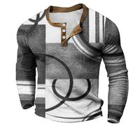 Chemisette Homme Manche Courte - Chemise pour Grande Taille Chemise De Base Impression Numérique 3D Chemise Décontractée sans Col Chemise Longues 3 Boutons Chemise Longues (Grey XL)