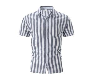 Chemisette Homme Manche Courte- Chemisette Col Revers Rayés Classiques Confortable Décontracté Blouse Chic Coupe Slim avec Boutons Style Streetwear Haut Passe-Partout Travail Polo