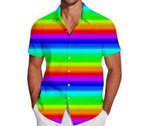 Chemisette Homme Manche Courte Gay Pride Month Couleur Néon Chemise Homme Manches Courtes LGBT Arc-en-Ciel Rayée Haut Colorée Tunique Sport Décontracté Ete Chemise Hawaienne LGBTQ Tee Shirt T Shirt