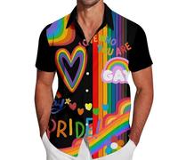 Chemisette Homme Manche Courte Gay Pride Month Couleur Néon Imprimé Coeur Chemise Homme Manches Courtes Lgbt Arc-en-Ciel Rayée Chemise Hawaienne Lgbtq Haut Sport Décontracté Ete Tunique Colorée Tshirt