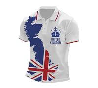 Chemisette Homme Manche Courte Grande Taille - Haut Décontracté À Manches Raglan Et Revers Boutonnés pour Imprimé Drapeau Britannique Jack Idéal pour Les Fêtes (Blue XXXL)