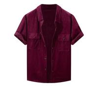 Chemisette Homme Manche Courte, Tee Shirt Homme Grande Taille Jacquard en Velours CôTelé Haut RéTro DéContractéE Top Nouvelle Conception Lourde D'éTé Blouse Respirant Confortable Regular Fit Tunique