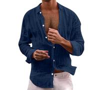 Chemisette Lin Homme - Chemise Décontractée À Manches Longues avec Col Classique Quotidien Parfaite pour Les Tenues D'Été Se Marie Bien avec Un Jean Et Un Pantalon Chino pour Un (Bu2 XXXXXL)