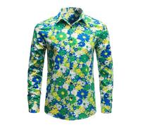 Chemisette pour Homme,Chemise Hawa Iian pour Homme Chemise d'affaires Florale Chemise décontractée à Manches Longues et Boutons