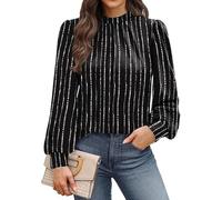 Chemisier à col montant, devant plissé, manches bouffantes, coupe ample, chemise, pull, tunique, haut, vêtements d'automne décontractés, chemisier avec détail plissé à l'avant pour femme, manches