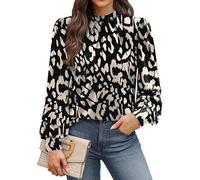 Chemisier à col montant, devant plissé, manches bouffantes, coupe ample, chemise, pull, tunique, haut, vêtements d'automne décontractés, chemisier avec détail plissé à l'avant pour femme, manches