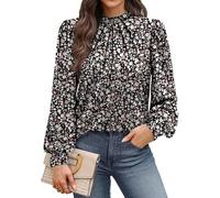 Chemisier à col montant, devant plissé, manches bouffantes, coupe ample, chemise, pull, tunique, haut, vêtements d'automne décontractés, chemisier avec détail plissé à l'avant pour femme, manches