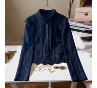 Chemisier à manches longues avec col français à bordure de dentelle et boutons pour femmes. Chemise blanche à dentelle pour jeunes filles L,M,S,XL,XSUnicoloreTissu tissé