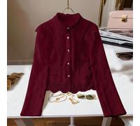Chemisier à manches longues avec col français et bordure en dentelle pour femmes, boutons devant. Chemise en dentelle blanche pour jeunes filles L,M,S,XL,XSUnicoloreTissu tissé