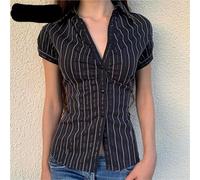 Chemisier À Manches Longues Chemisier d'été Chic à Rayures et Manches Courtes for Femme, Haut boutonné, Cardigan(Black,S)